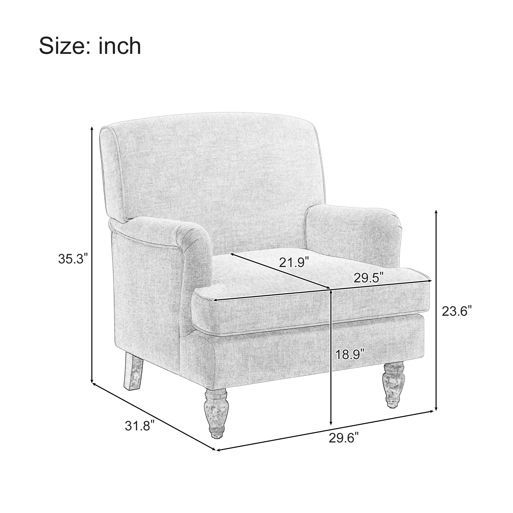 Vintage Upholstered Linen Fabric Armchair with Antique Solid Wood Legs - Image 3
