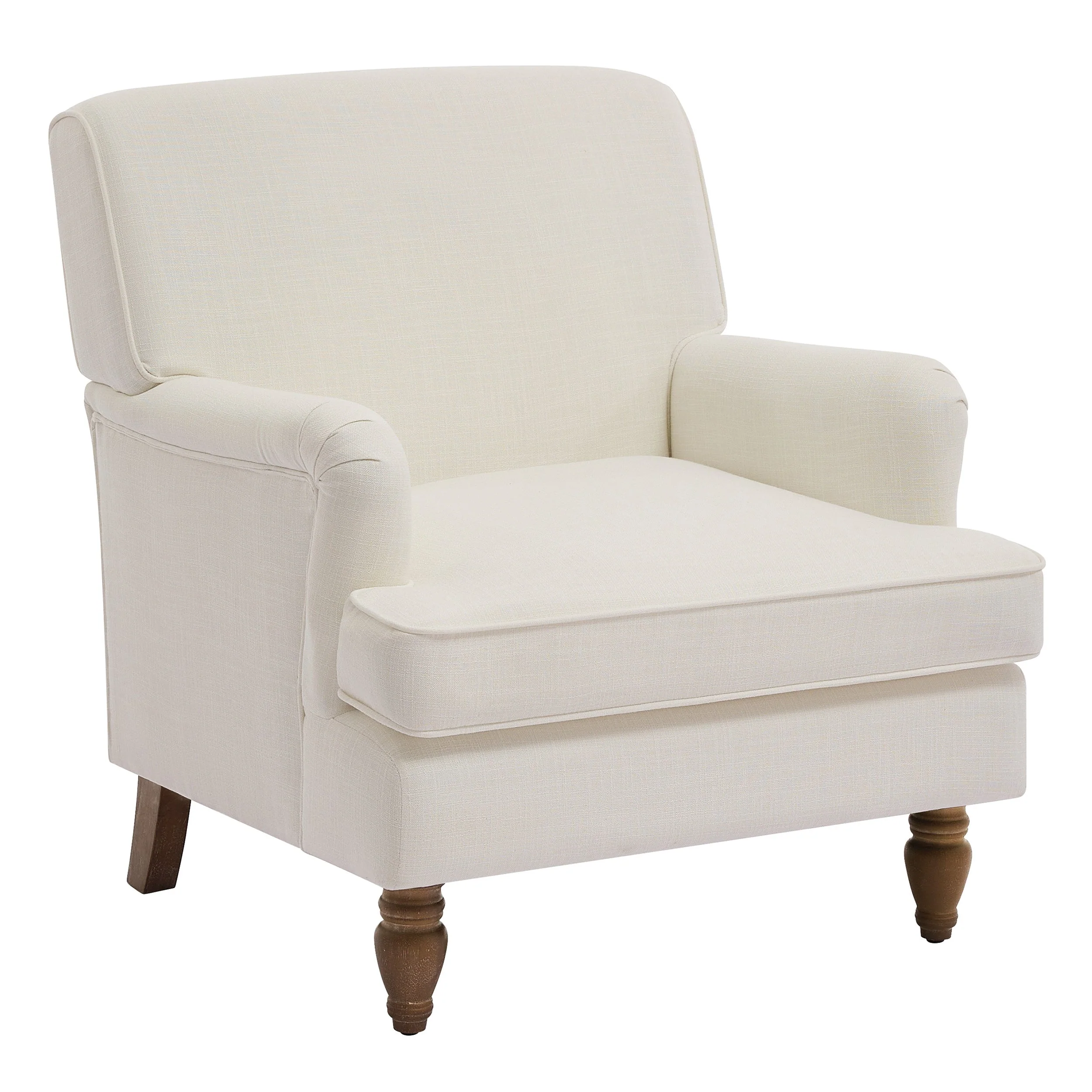 Vintage Upholstered Linen Fabric Armchair with Antique Solid Wood Legs - Image 4