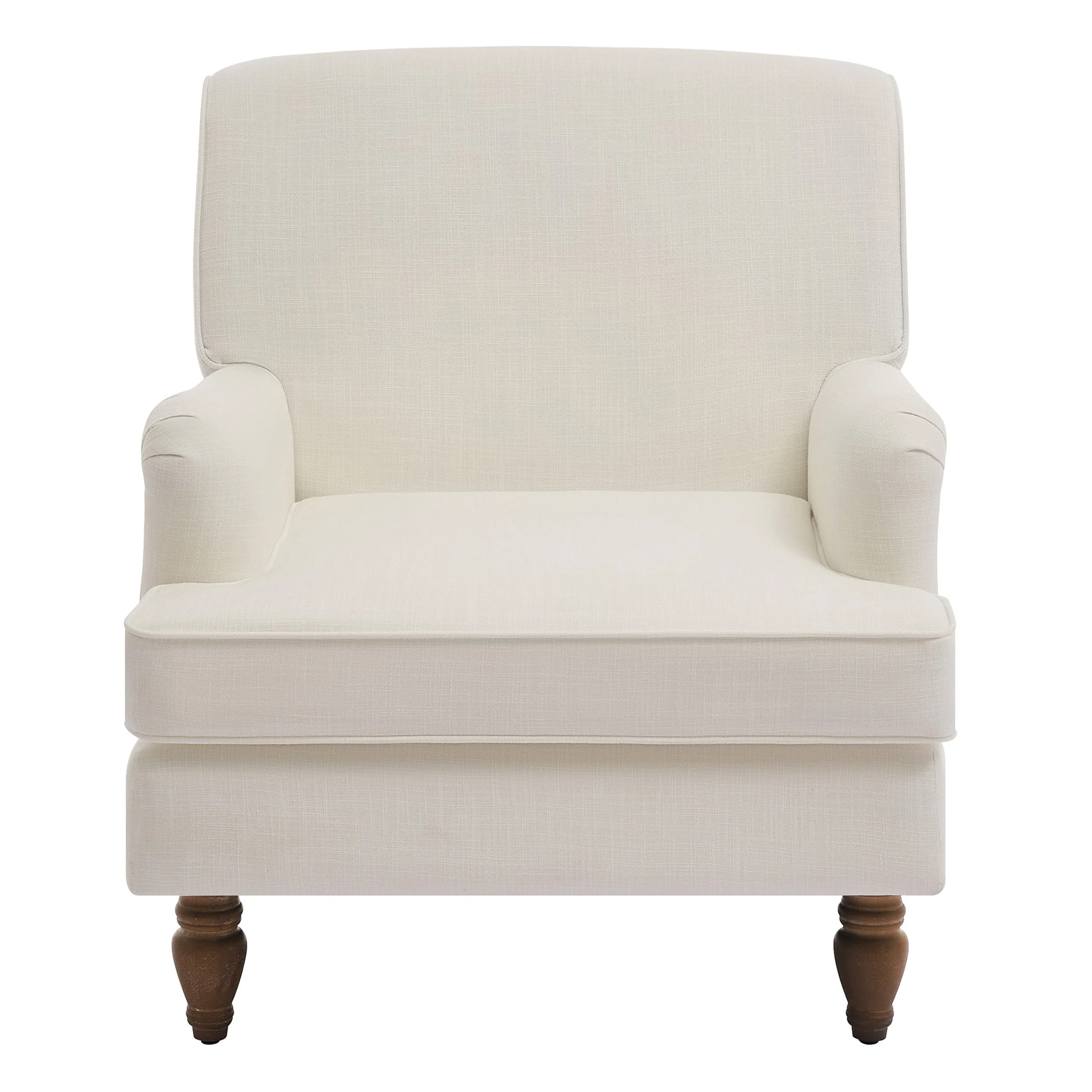 Vintage Upholstered Linen Fabric Armchair with Antique Solid Wood Legs - Image 5