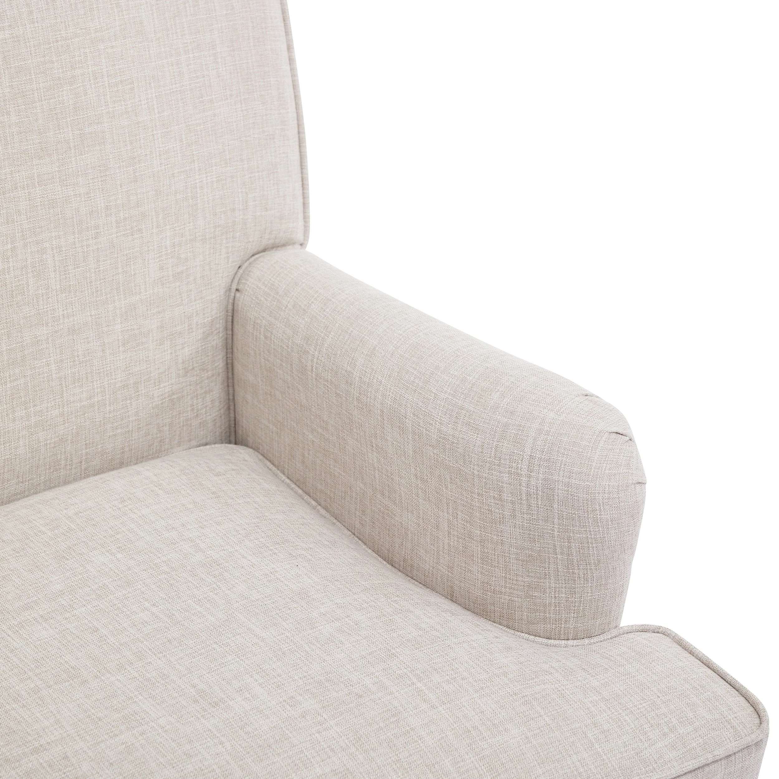 Vintage Upholstered Linen Fabric Armchair with Antique Solid Wood Legs - Image 7
