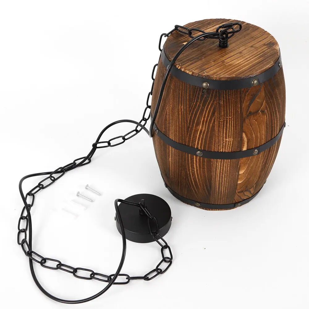 Vintage Wine Barrel Pendant Light Rustic Wooden Ceiling Lamp for Bar Cafe - Image 2