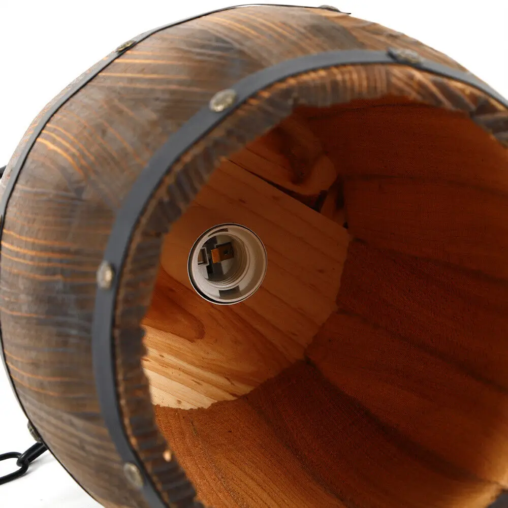 Vintage Wine Barrel Pendant Light Rustic Wooden Ceiling Lamp for Bar Cafe - Image 4