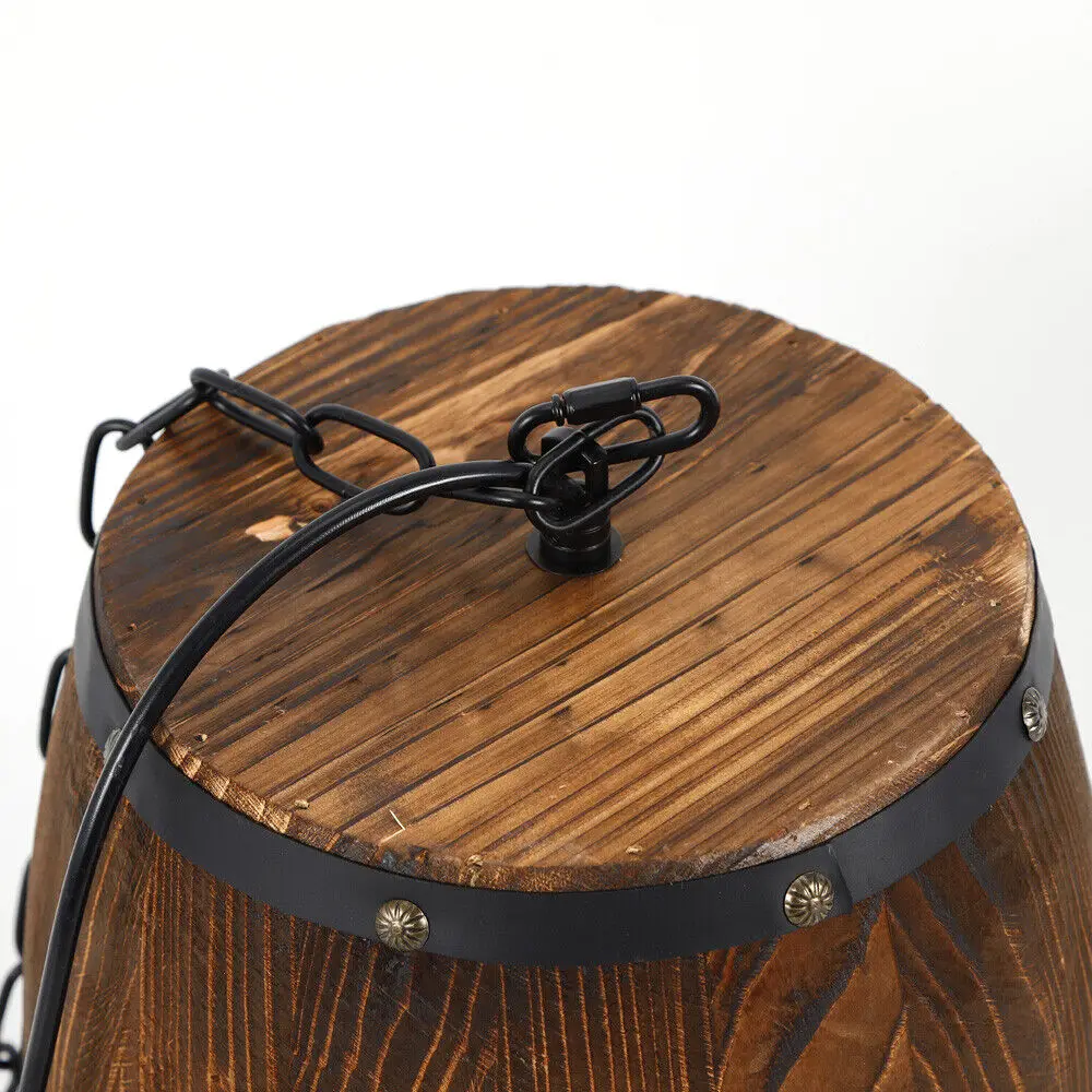 Vintage Wine Barrel Pendant Light Rustic Wooden Ceiling Lamp for Bar Cafe - Image 5