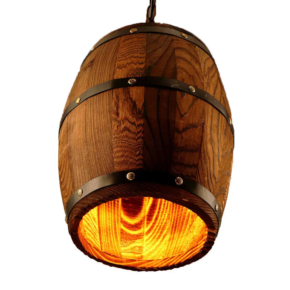 Vintage Wine Barrel Pendant Light Rustic Wooden Ceiling Lamp for Bar Cafe - Image 6