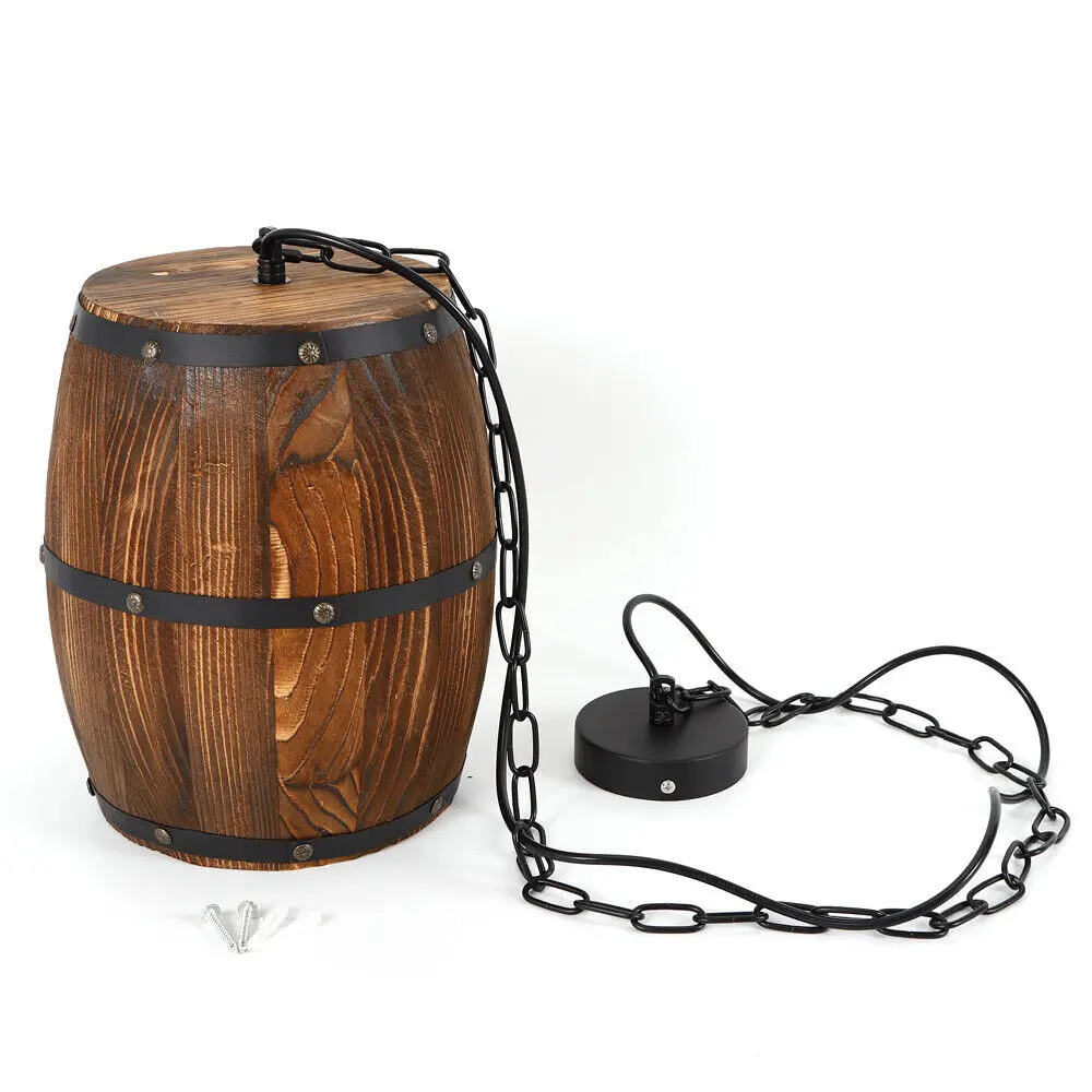 Vintage Wine Barrel Pendant Light Rustic Wooden Ceiling Lamp for Bar Cafe - Image 7