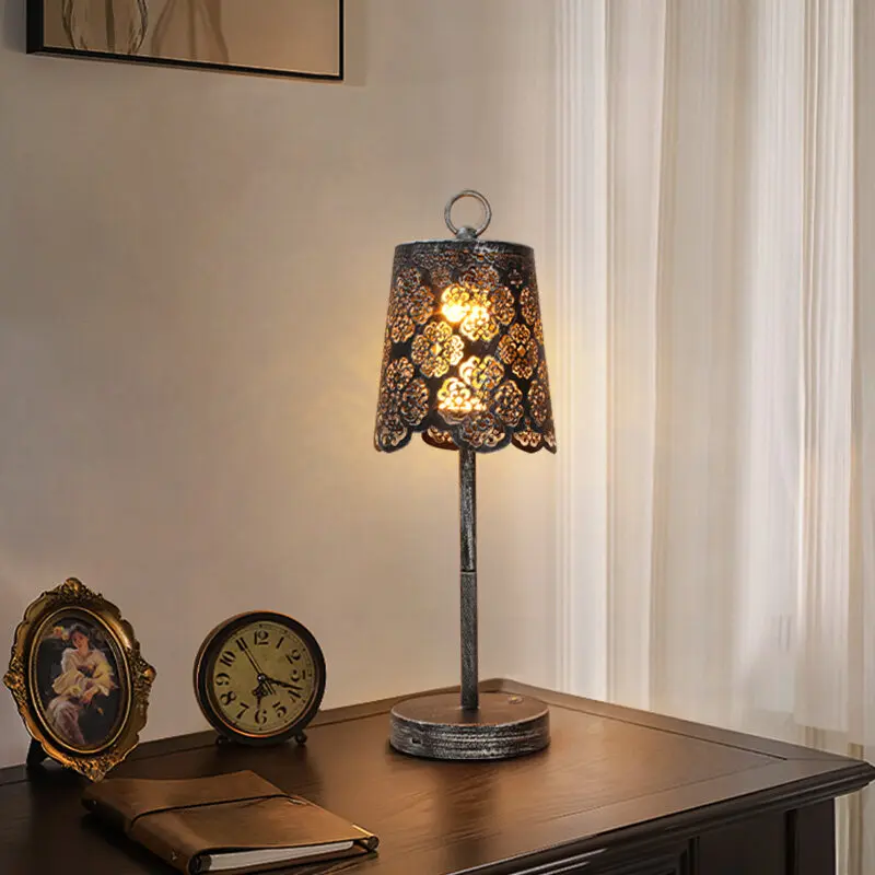 Vintage Wrought Iron Table Lamp Rechargeable Portable LED Ambient Desk Light - Image 3