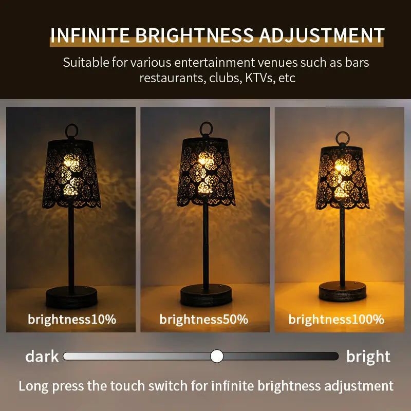 Vintage Wrought Iron Table Lamp Rechargeable Portable LED Ambient Desk Light - Image 4