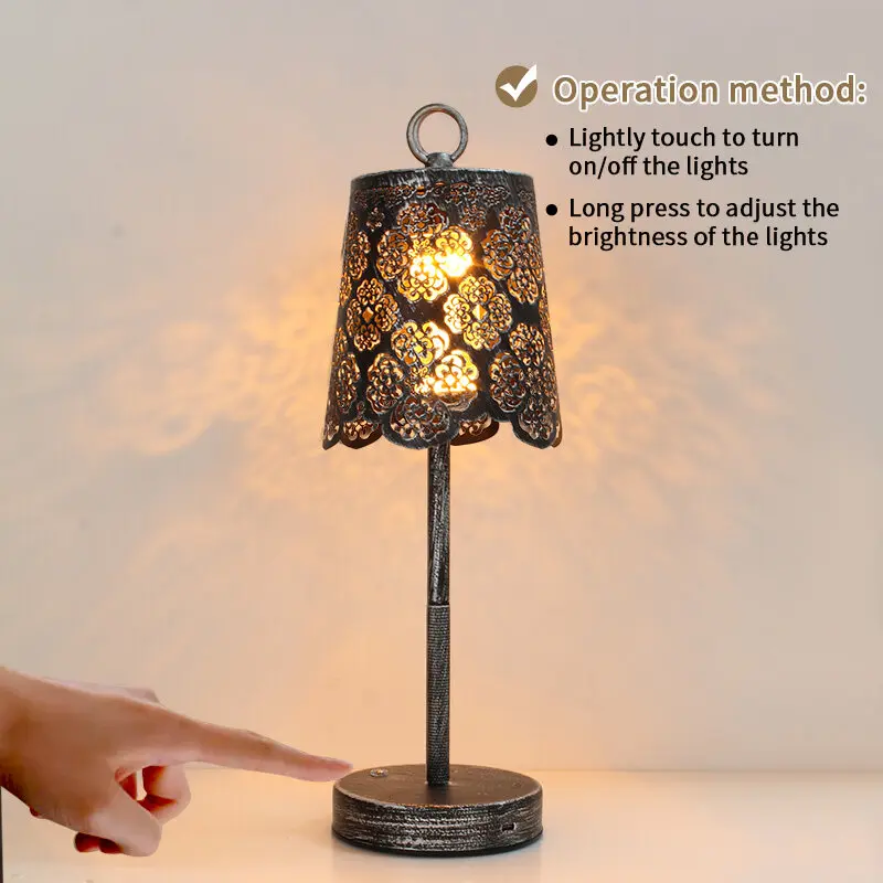 Vintage Wrought Iron Table Lamp Rechargeable Portable LED Ambient Desk Light - Image 5