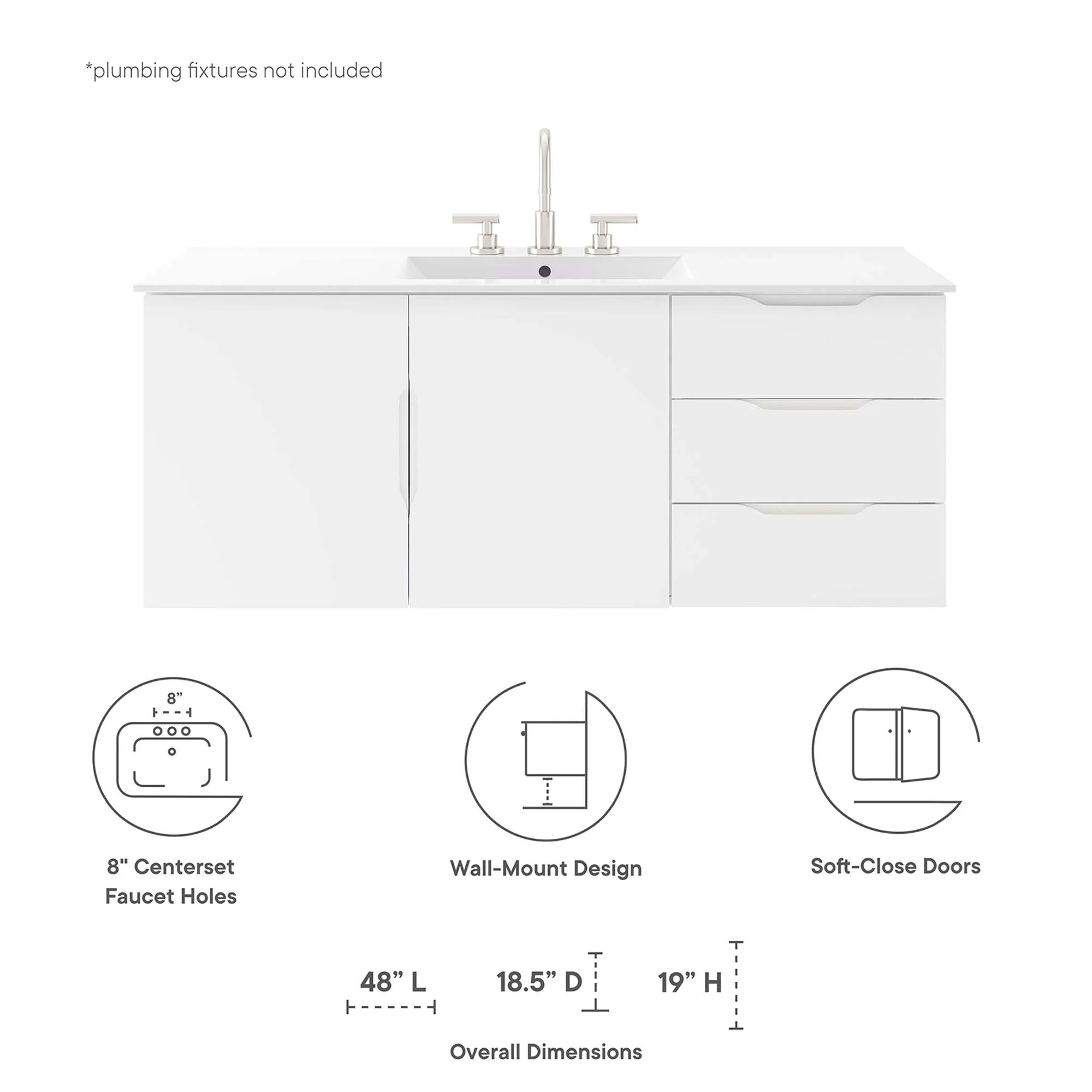 Vitality 48" Double or Single Sink Compatible Bathroom Vanity Cabinet by Modway - Image 2