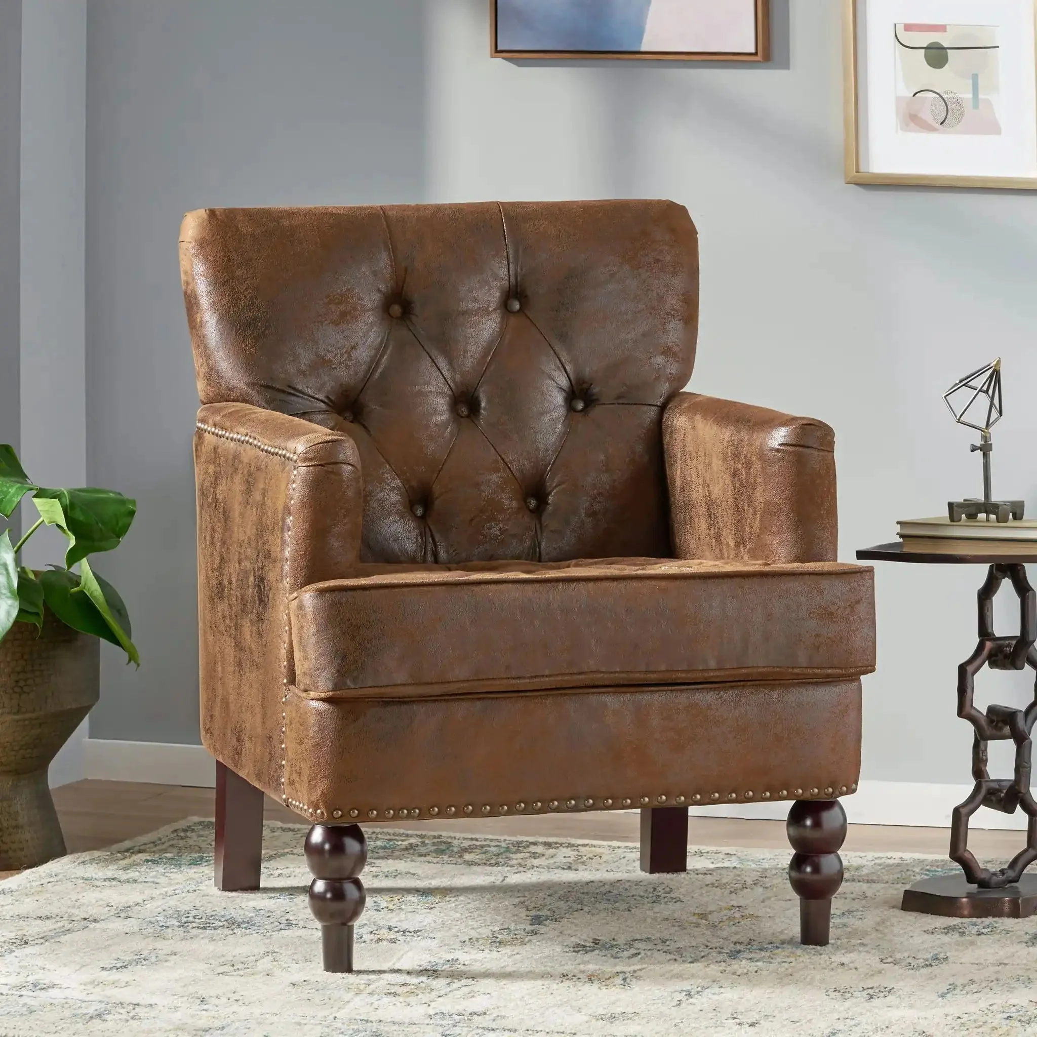 Vitality - Club Chair With Button Tufted Diamond Stitching And Turned Legs - Image 11