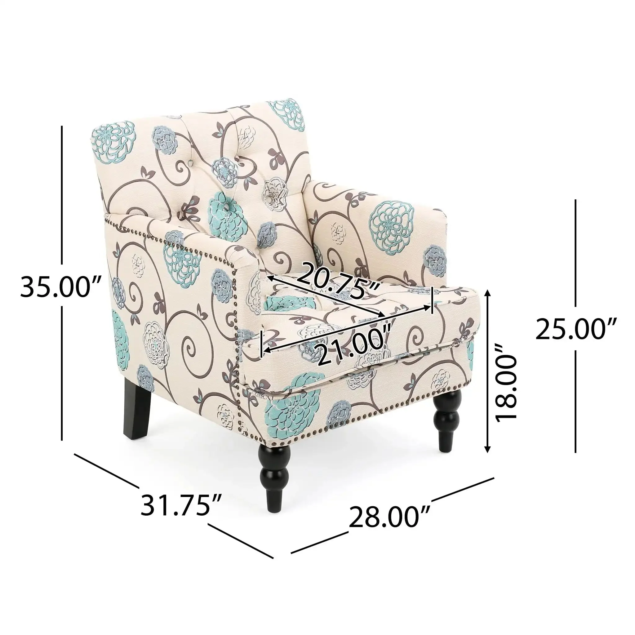 Vitality - Club Chair With Button Tufted Diamond Stitching And Turned Legs - Image 4