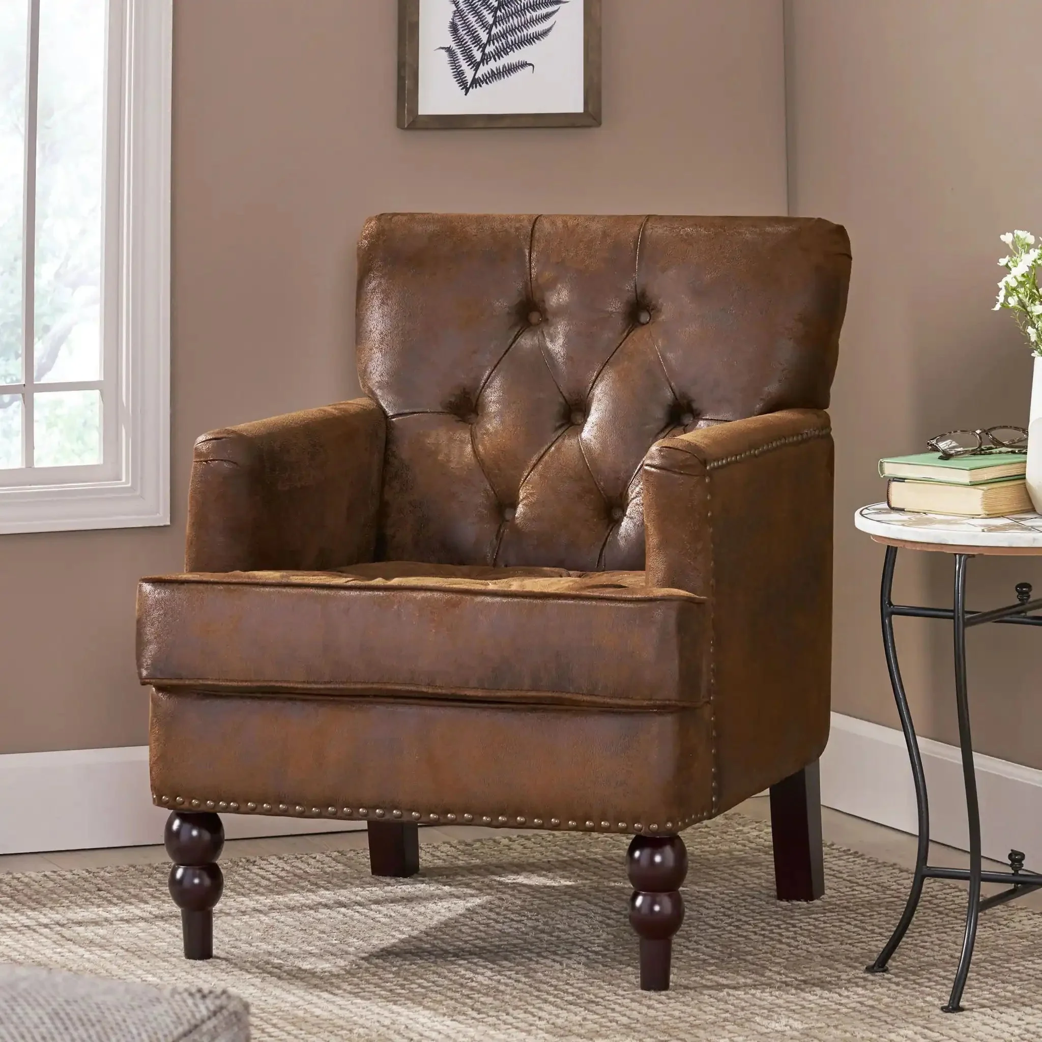 Vitality - Club Chair With Button Tufted Diamond Stitching And Turned Legs - Image 5