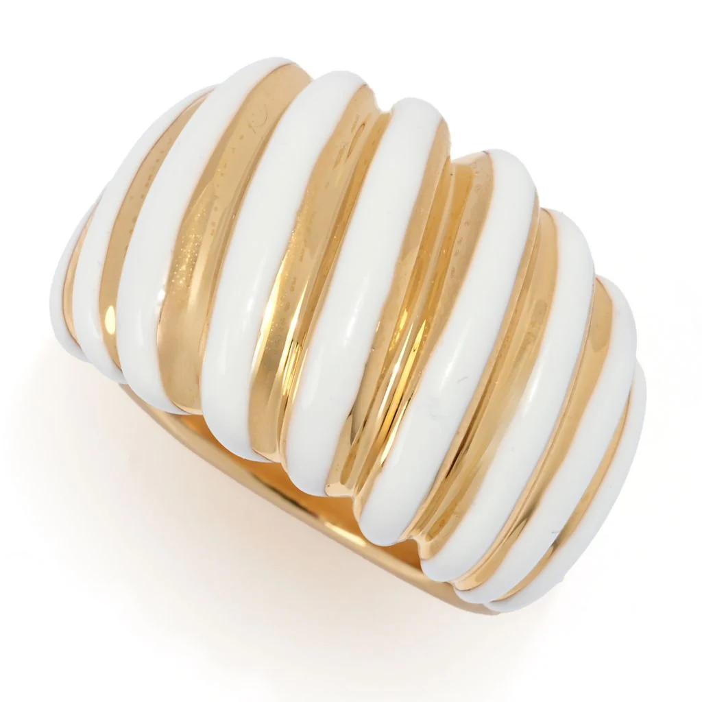 VOGA Collection 18K Gold Electroform Polished & Enamel Tapered Ring - Image 3