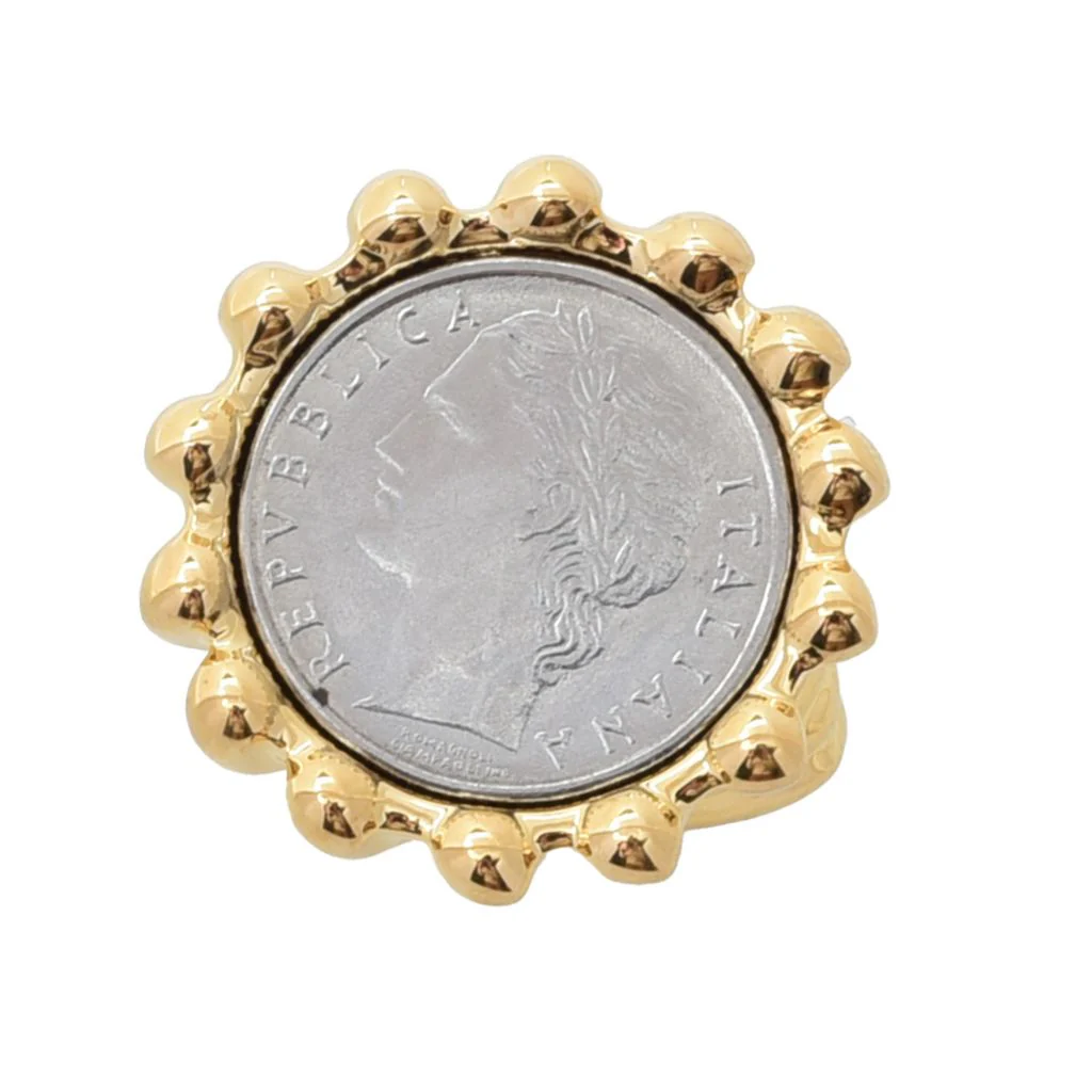 VOGA Collection 18K Gold Electroform Torchon Genuine Lira Coin Ring - Image 3