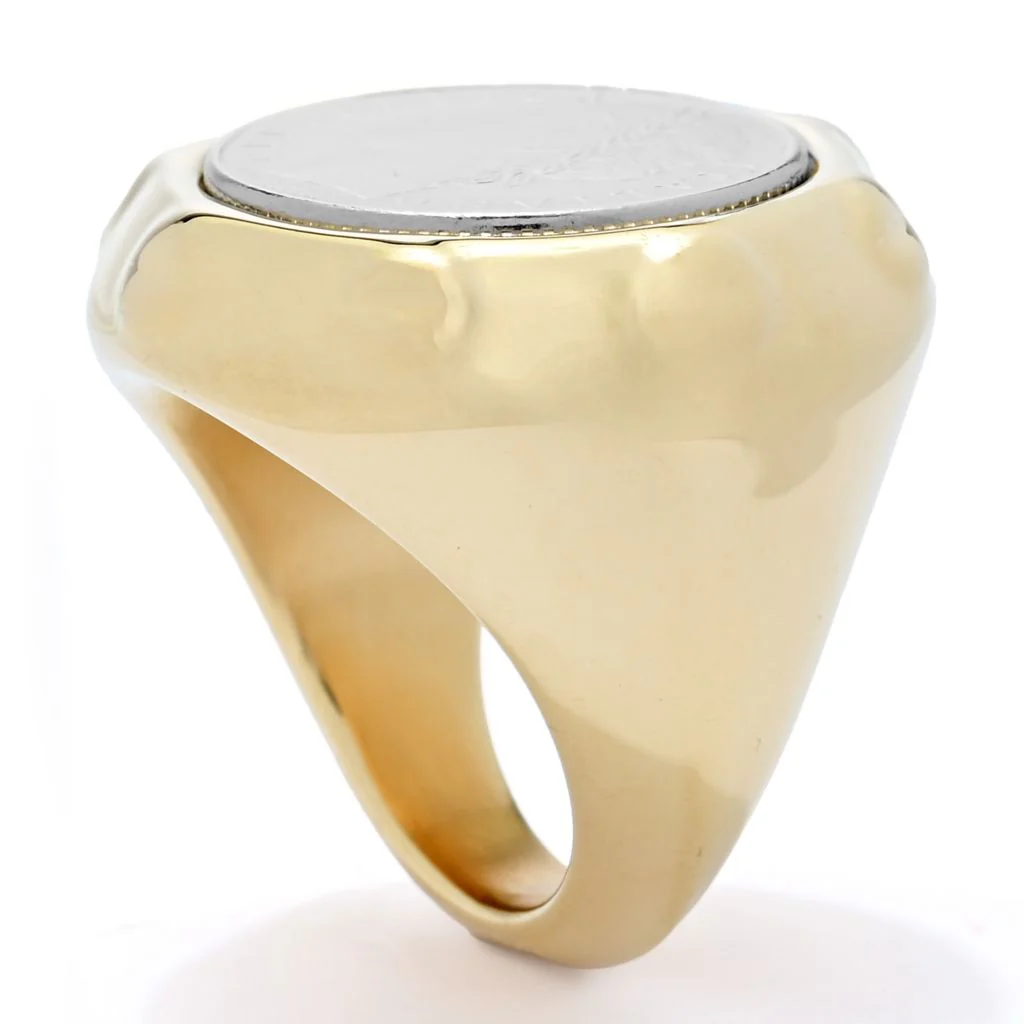 VOGA Collection 18K Gold Polished Electroform Genuine 100 Lire Coin Ring - Image 2
