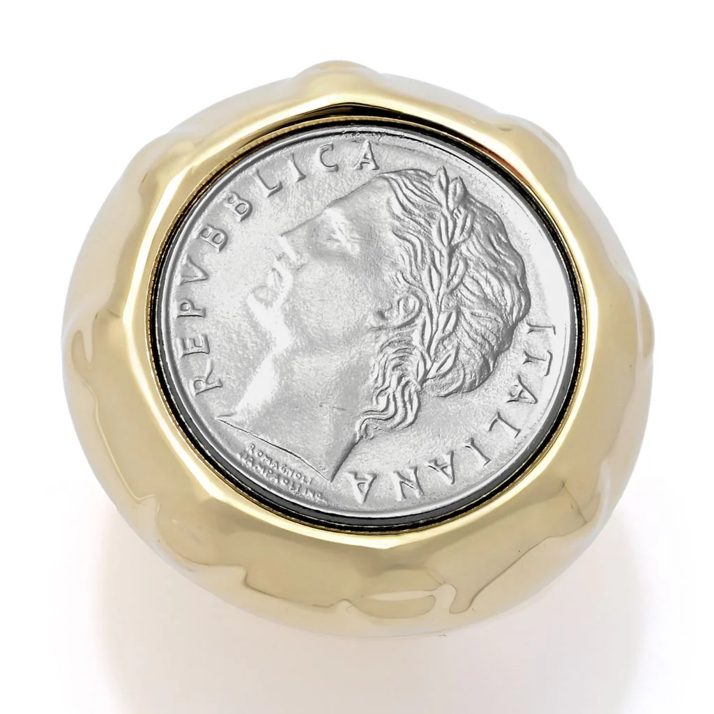 VOGA Collection 18K Gold Polished Electroform Genuine 100 Lire Coin Ring - Image 4