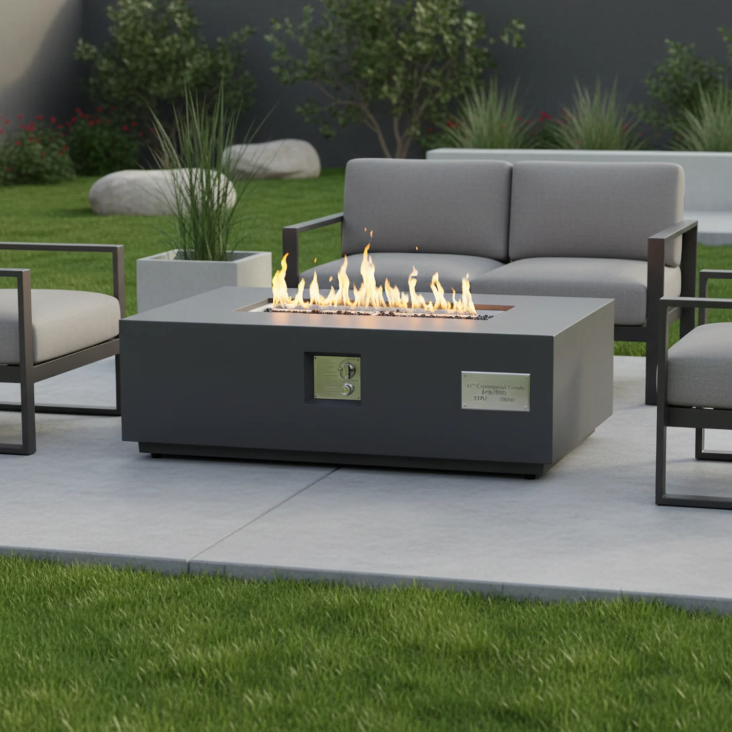 Volon Modern Rectangular Fire Pit Table in Light Gray - Image 17
