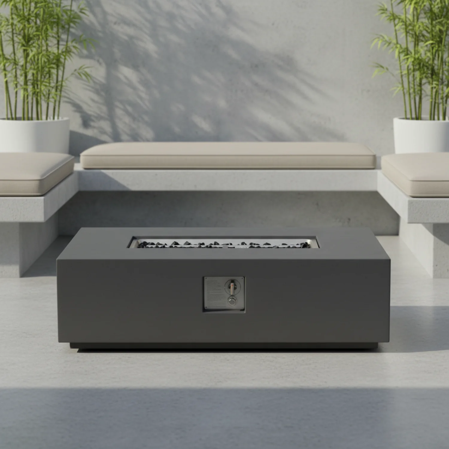 Volon Modern Rectangular Fire Pit Table in Light Gray - Image 18