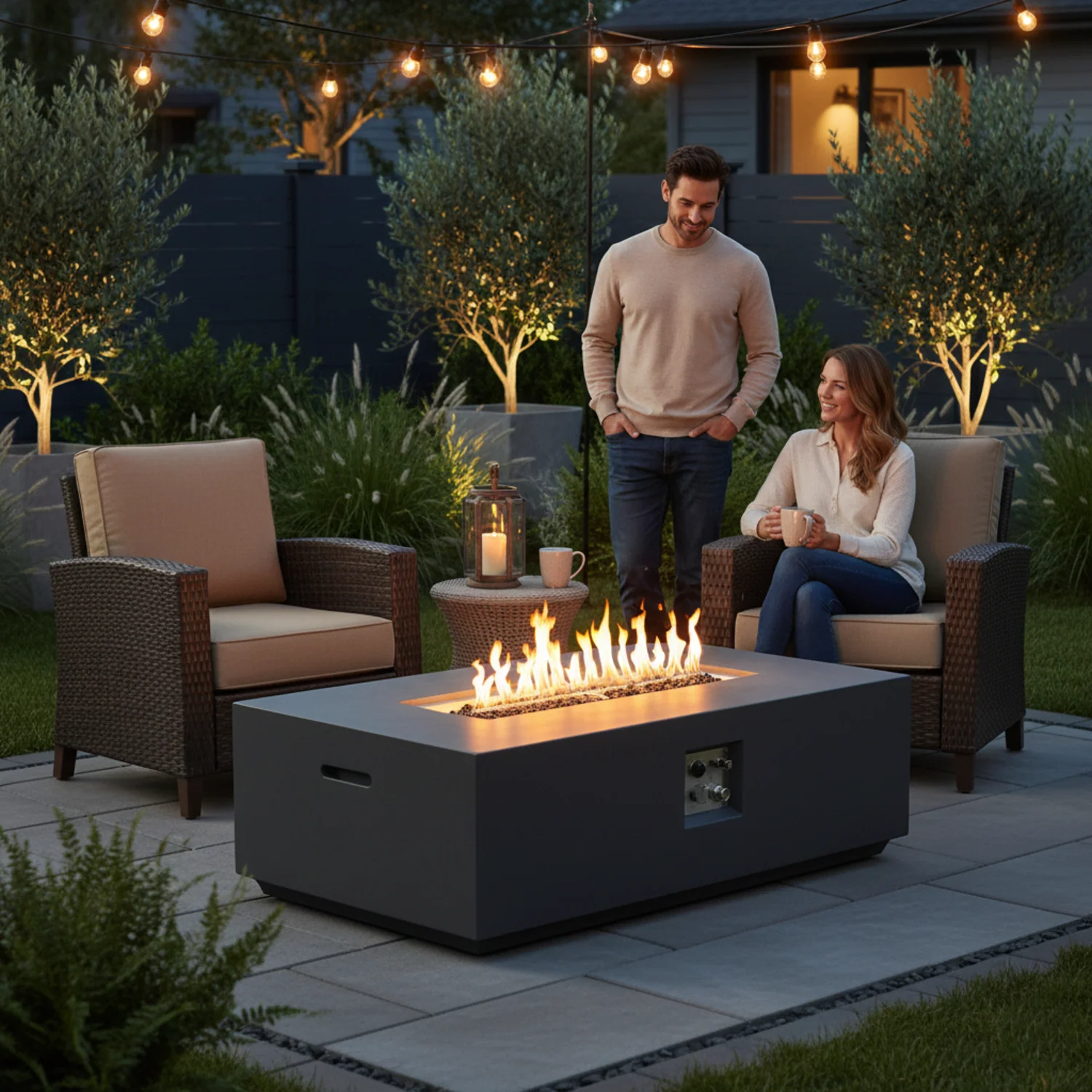Volon Modern Rectangular Fire Pit Table in Light Gray - Image 19