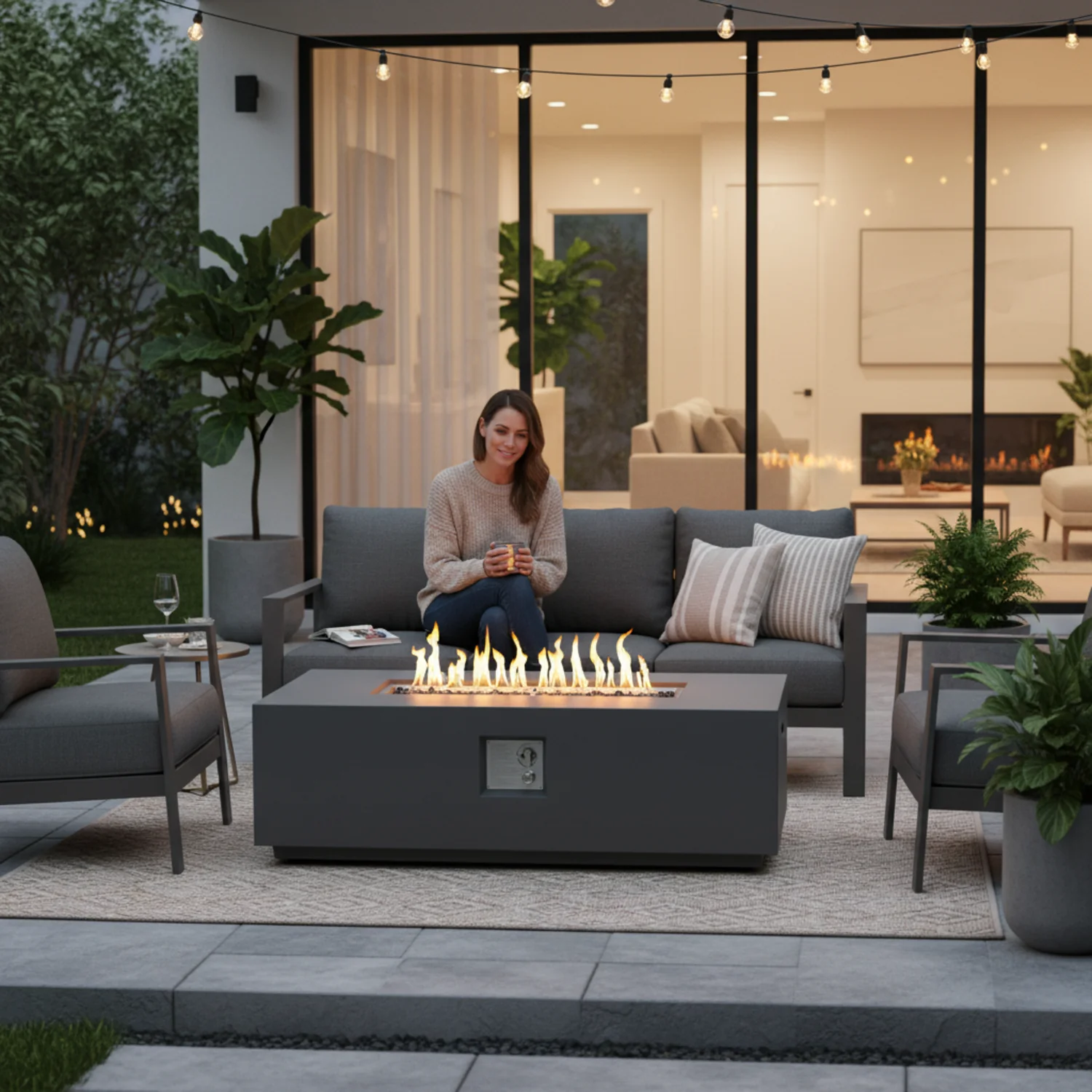 Volon Modern Rectangular Fire Pit Table in Light Gray - Image 20