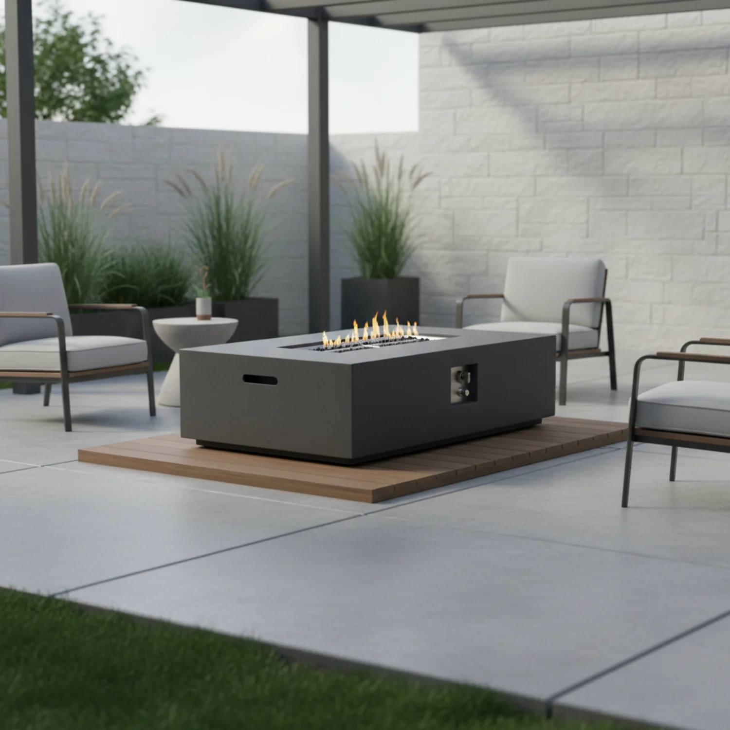 Volon Modern Rectangular Fire Pit Table in Light Gray - Image 21