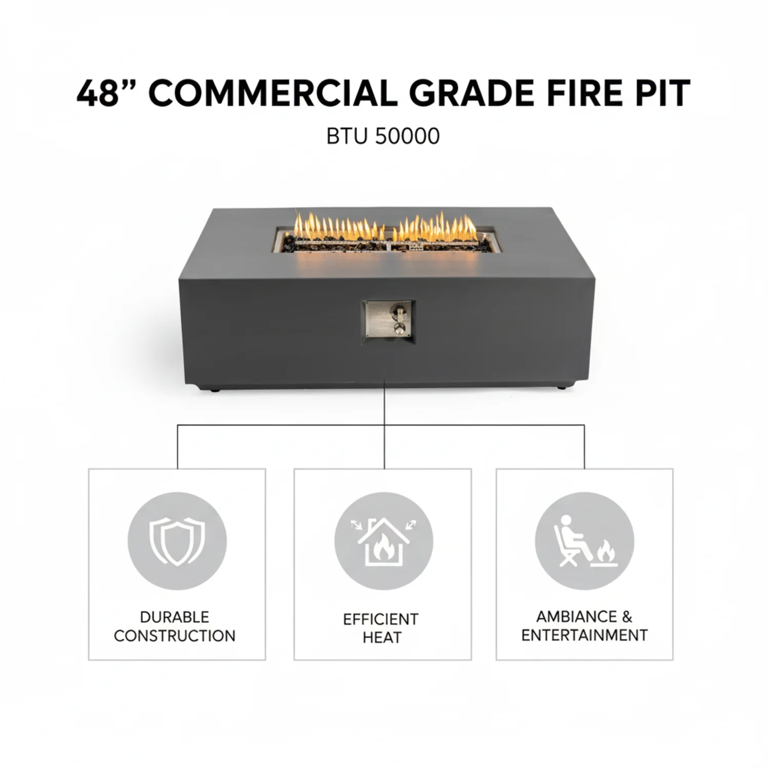 Volon Modern Rectangular Fire Pit Table in Light Gray - Image 23