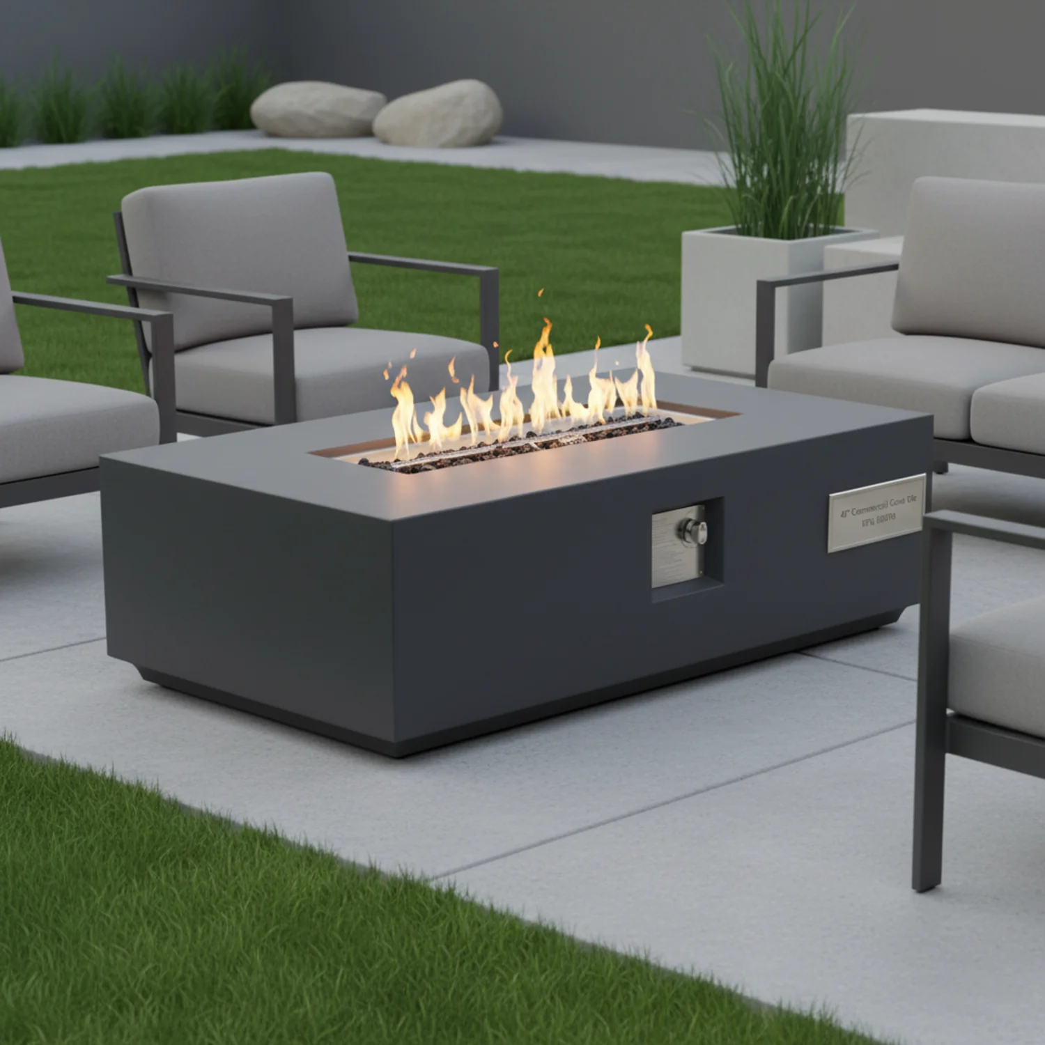 Volon Modern Rectangular Fire Pit Table in Light Gray - Image 24