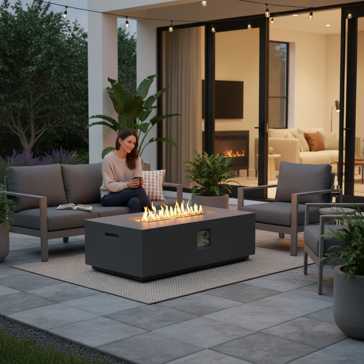 Volon Modern Rectangular Fire Pit Table in Light Gray - Image 25