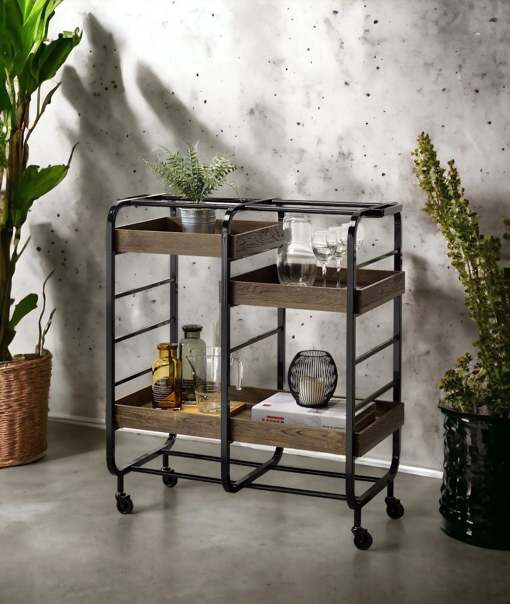Vorrik Black & Walnut Finish Serving Cart - Image 2