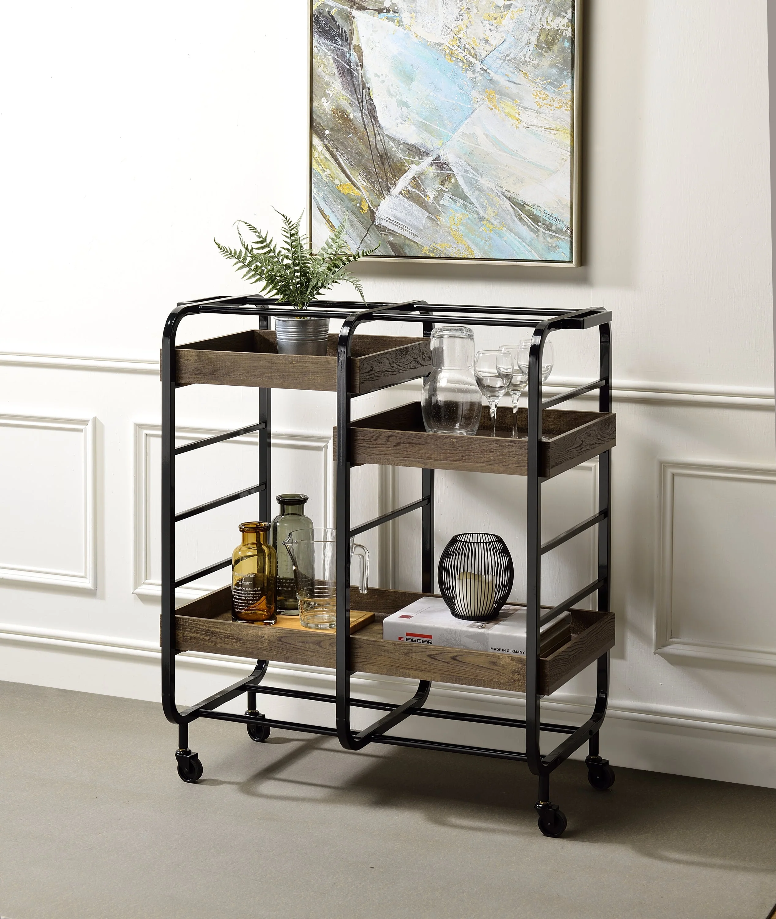 Vorrik Black & Walnut Finish Serving Cart - Image 4