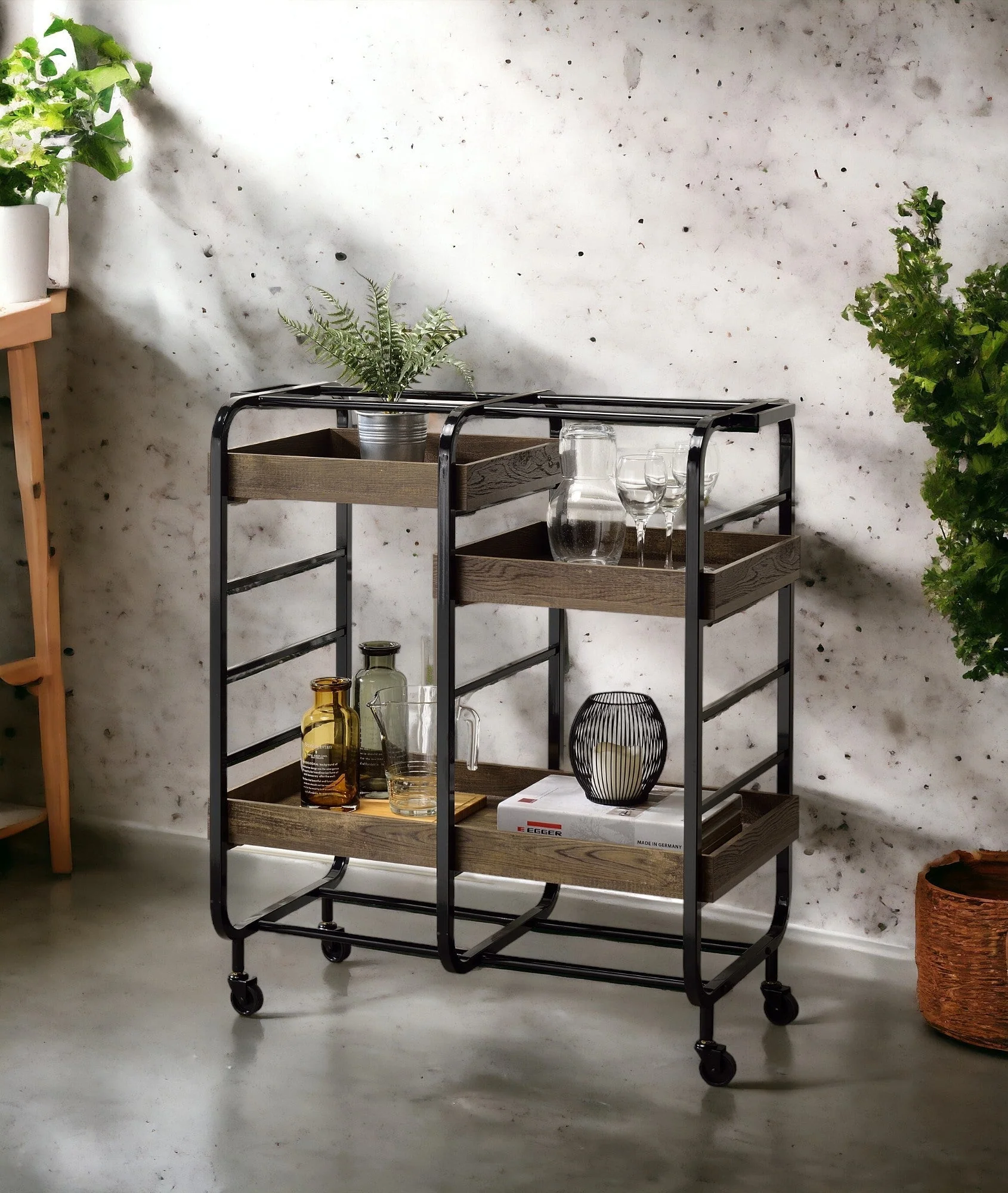 Vorrik Black & Walnut Finish Serving Cart - Image 8