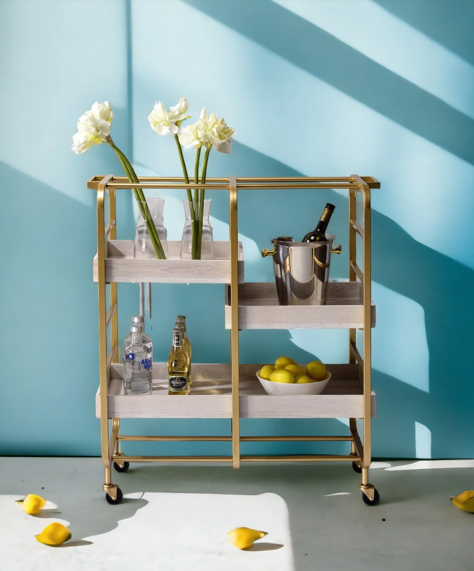 Vorrik Gold & White Washed Finish Serving Cart - Image 2