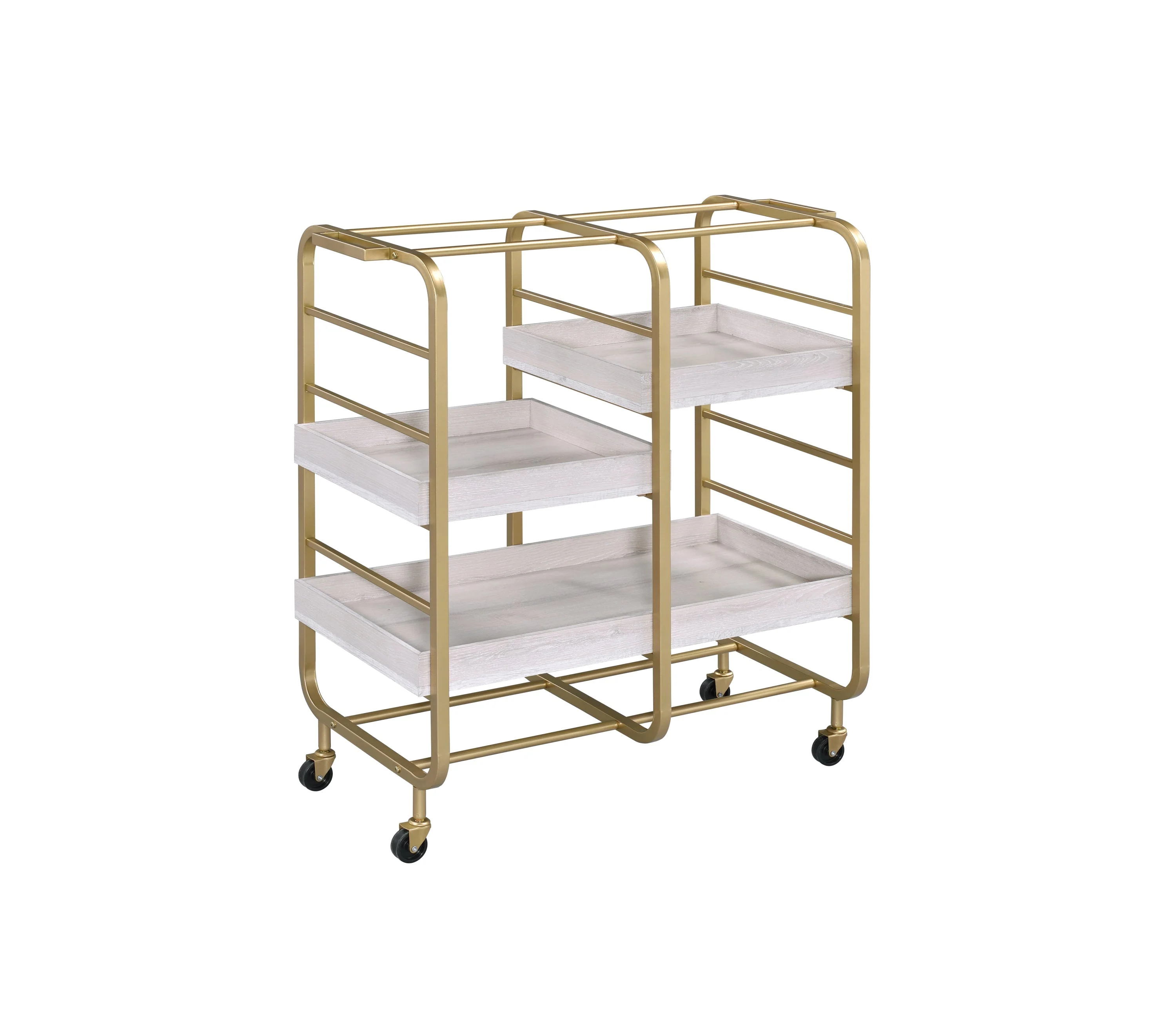 Vorrik Gold & White Washed Finish Serving Cart - Image 4