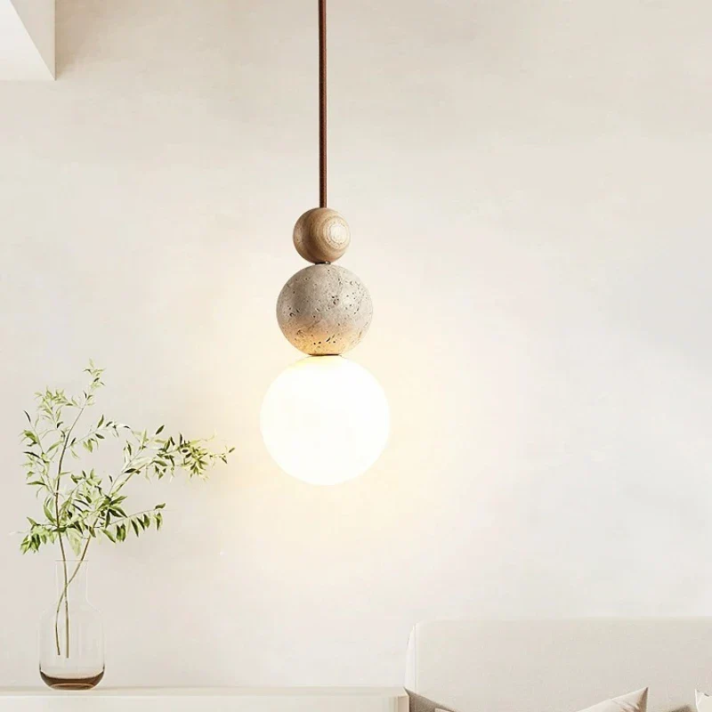 Wabi Sabi LED Pendant Light Stone Wood Modern Chandelier for Living Room - Image 2