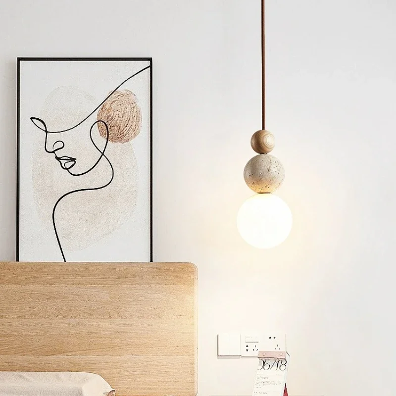Wabi Sabi LED Pendant Light Stone Wood Modern Chandelier for Living Room - Image 3