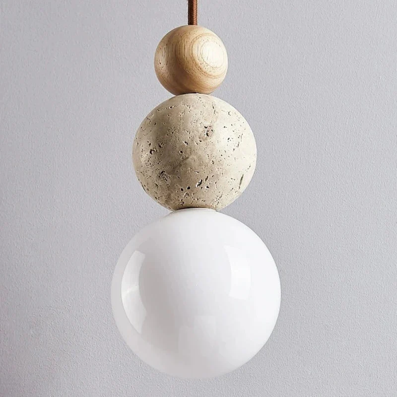 Wabi Sabi LED Pendant Light Stone Wood Modern Chandelier for Living Room - Image 5