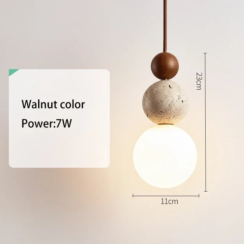 Wabi Sabi LED Pendant Light Stone Wood Modern Chandelier for Living Room - Image 6