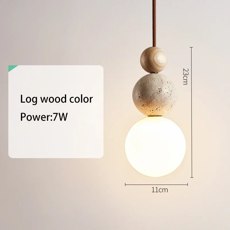 Wabi Sabi LED Pendant Light Stone Wood Modern Chandelier for Living Room - Image 7