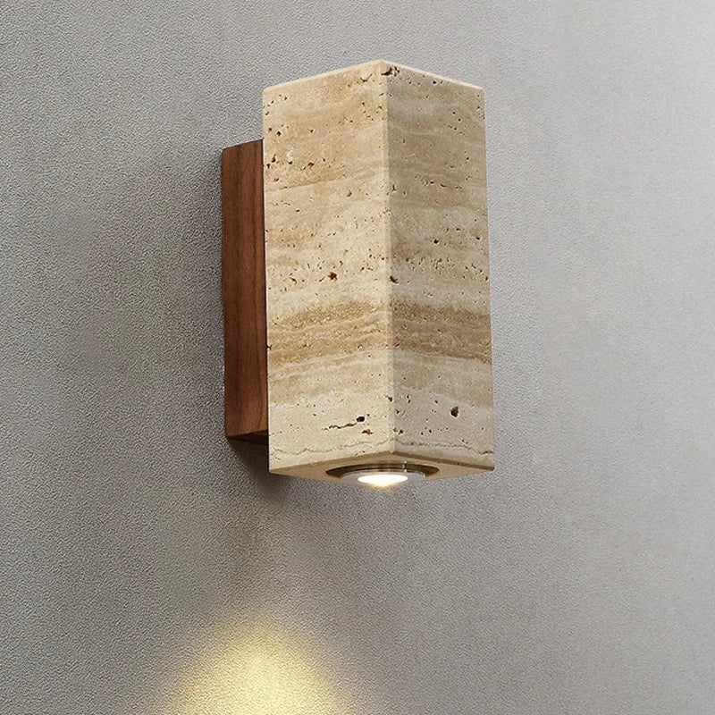 Wabi Sabi Marble LED Wall Light Travertine Bedside Lamp for Bedroom Living - Image 2