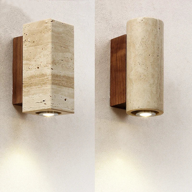 Wabi Sabi Marble LED Wall Light Travertine Bedside Lamp for Bedroom Living - Image 3