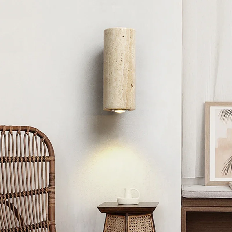 Wabi Sabi Marble LED Wall Light Travertine Bedside Lamp for Bedroom Living - Image 4