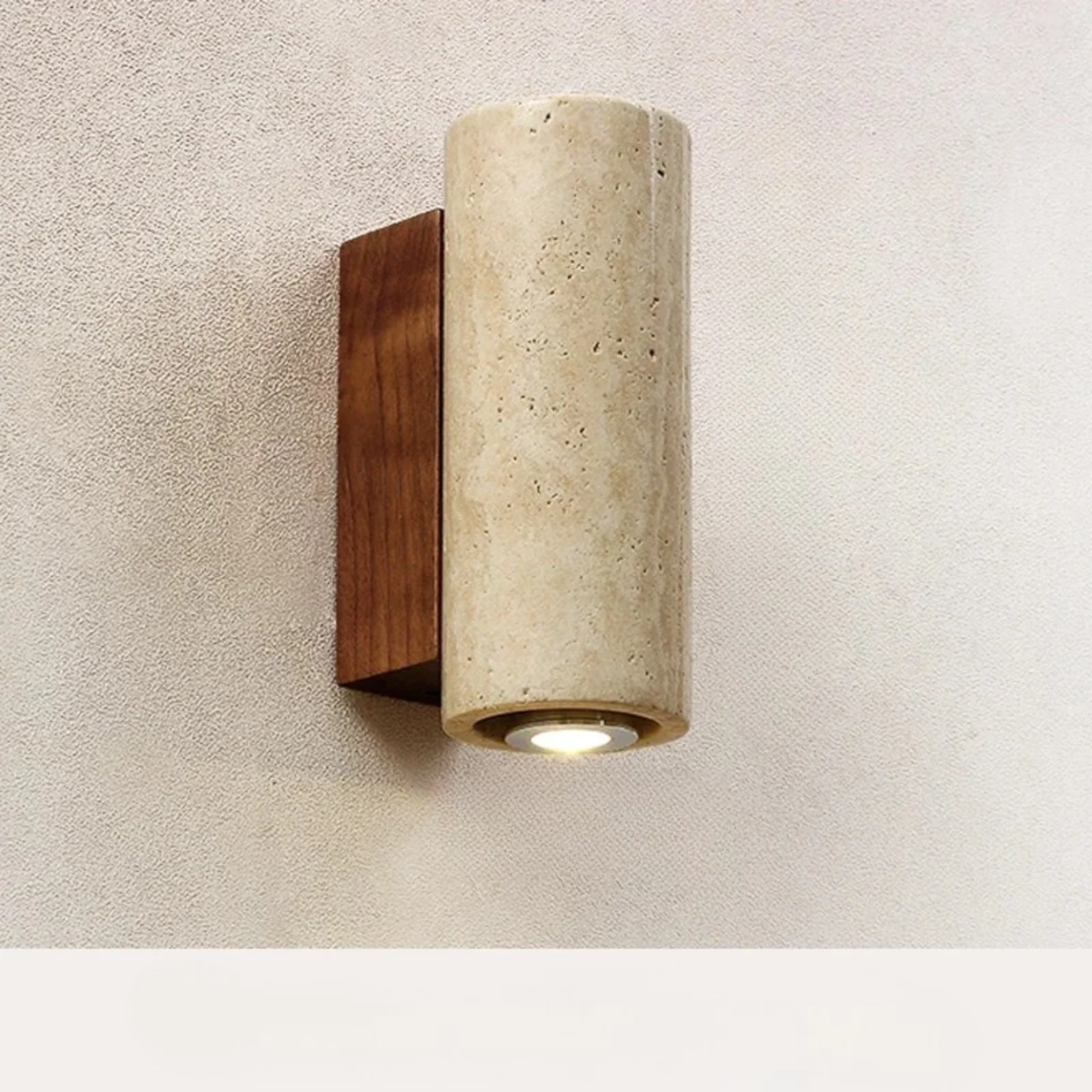 Wabi Sabi Marble LED Wall Light Travertine Bedside Lamp for Bedroom Living - Image 6