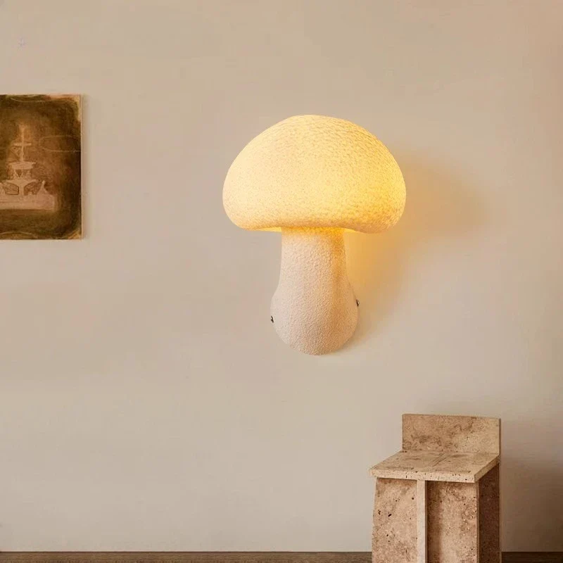 Wabi Sabi Mushroom Wall Sconce French Cream LED Bedroom Living Room Lamp - Image 2