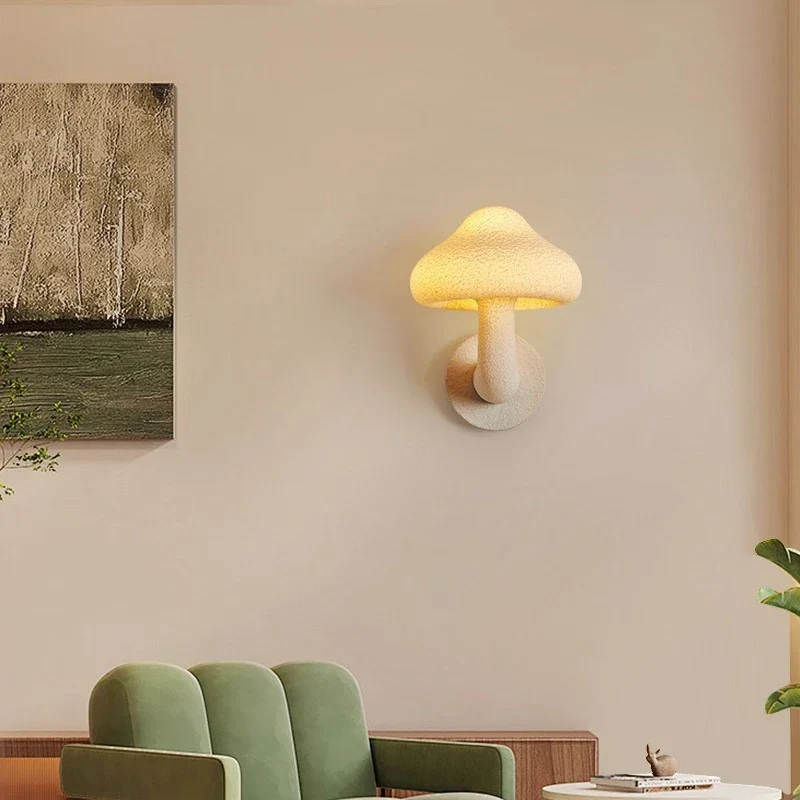 Wabi Sabi Mushroom Wall Sconce French Cream LED Bedroom Living Room Lamp - Image 3