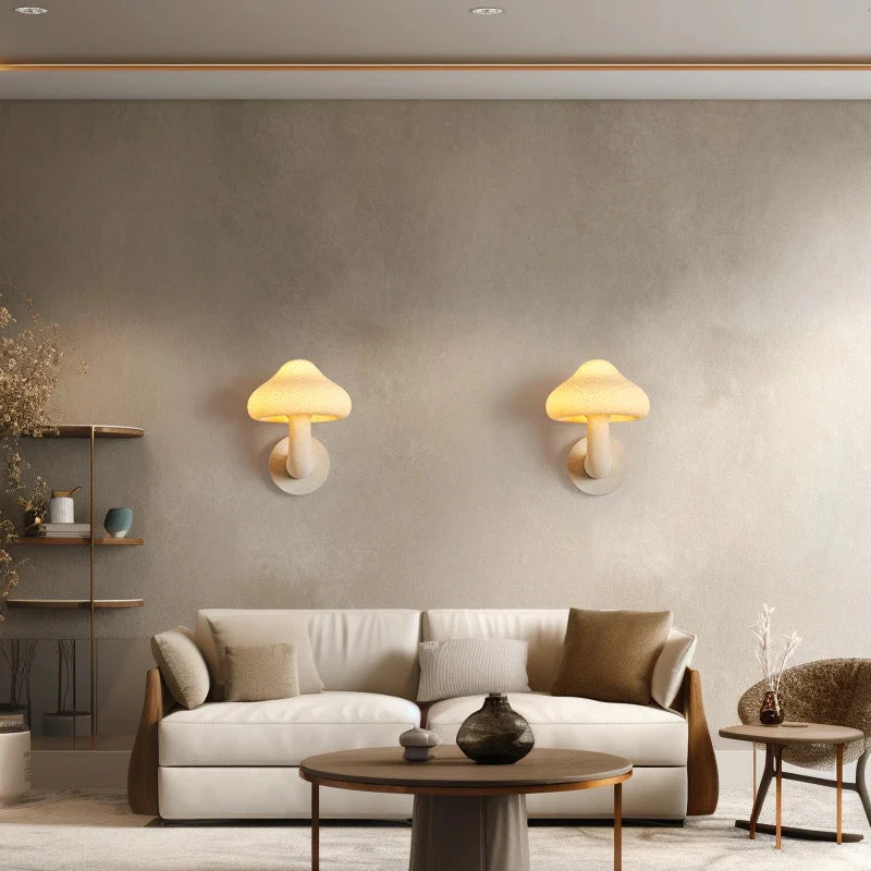 Wabi Sabi Mushroom Wall Sconce French Cream LED Bedroom Living Room Lamp - Image 4