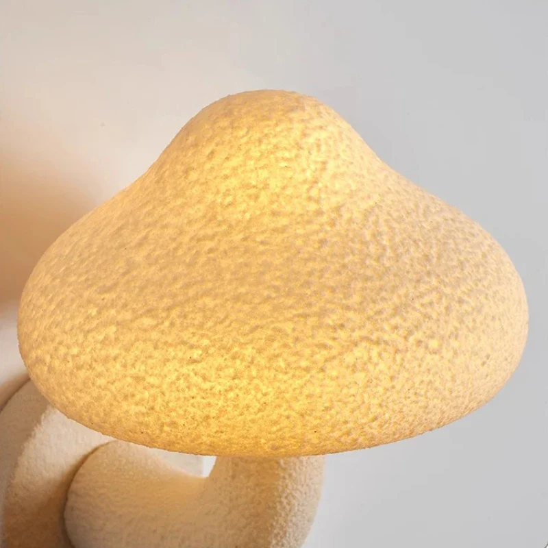 Wabi Sabi Mushroom Wall Sconce French Cream LED Bedroom Living Room Lamp - Image 5