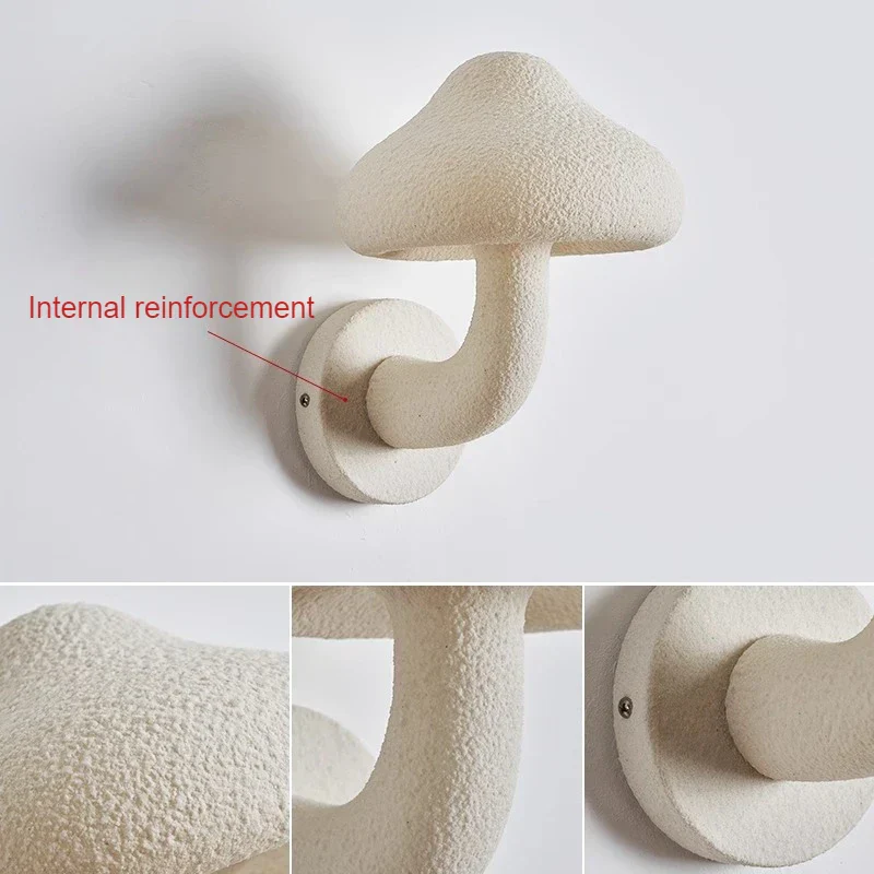 Wabi Sabi Mushroom Wall Sconce French Cream LED Bedroom Living Room Lamp - Image 6