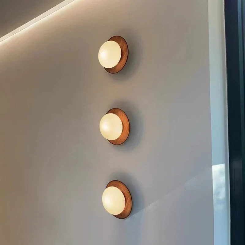 Wabi Sabi Wood Wall Sconce Walnut Glass Bedroom Bedside Hallway Stair Light - Image 2