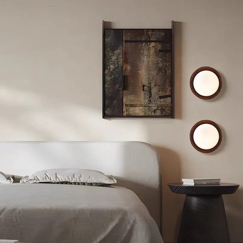 Wabi Sabi Wood Wall Sconce Walnut Glass Bedroom Bedside Hallway Stair Light - Image 4