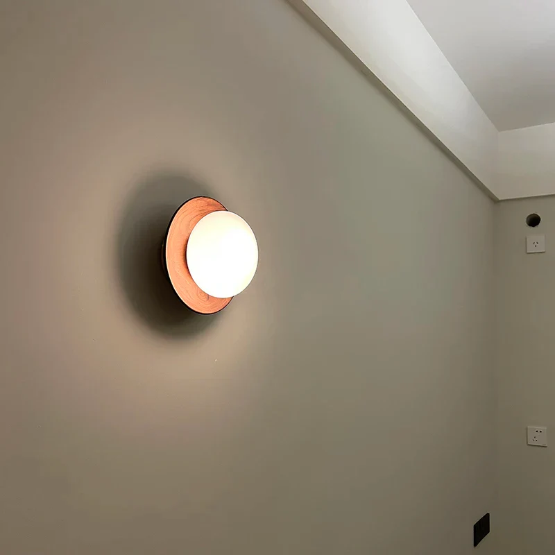 Wabi Sabi Wood Wall Sconce Walnut Glass Bedroom Bedside Hallway Stair Light - Image 5